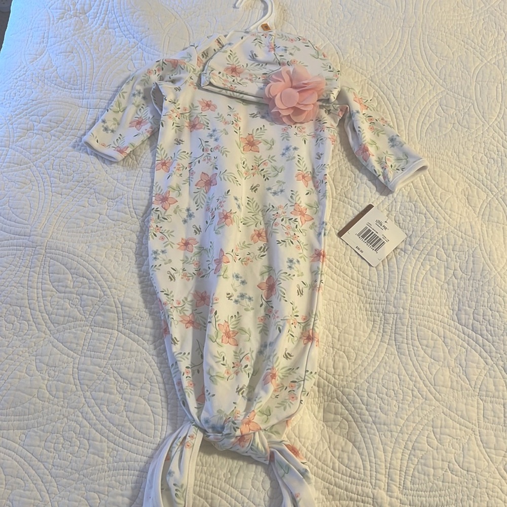 Little Me floral gown with matching hat